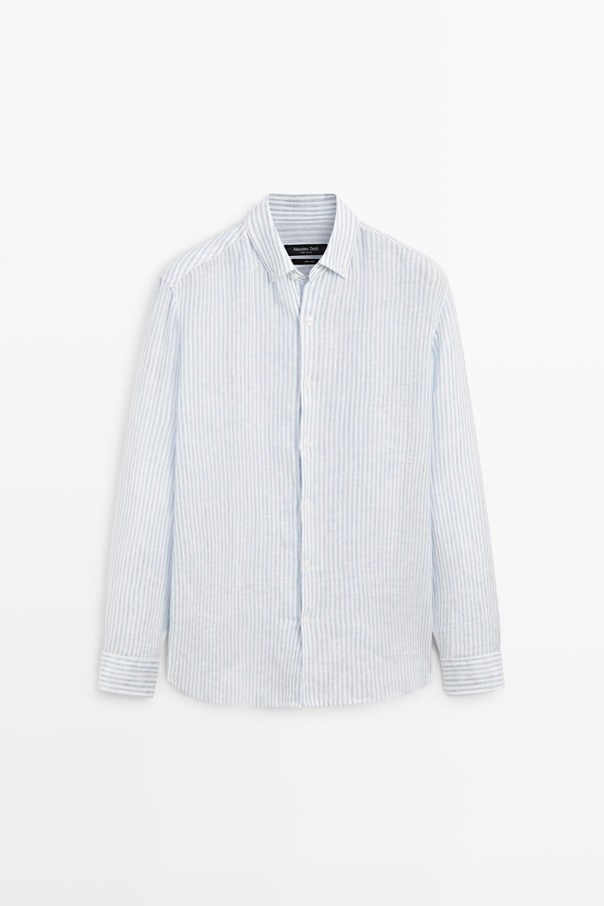 Chemise regular fit à rayures en lin